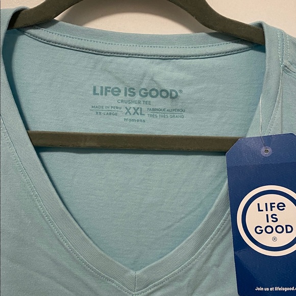 Life Is Good Sky Aqua Crusher V-Neck Long Sleeve Shirt Size XXL - Picture 5 of 5